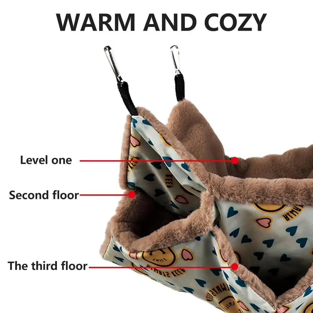 Hamster Hammock Three-layer Small Pet Hanging Bed Winter Warm Plush Hamster Hammock Hanging Nest Cage for Ferret Squirrel