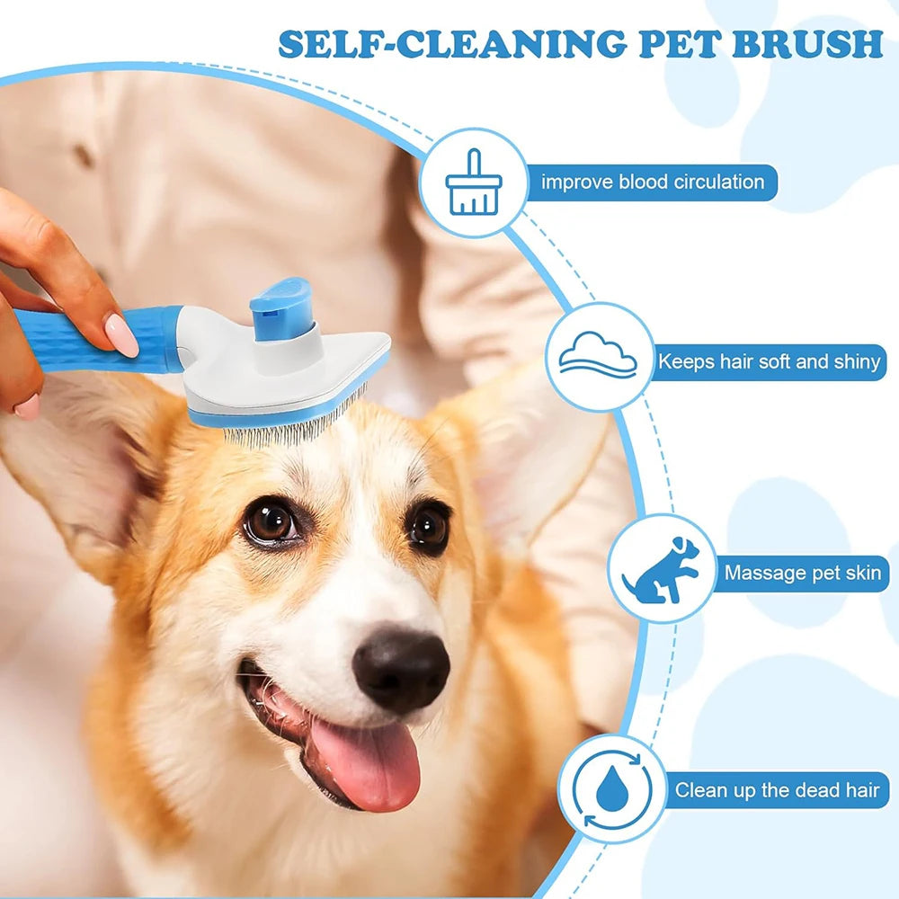 Pet Grooming Massage Brush Hair Cleaning Brush One Click Cleaning Removes Tangles Loose Hair For Short Or Long Hair Cats And Dog