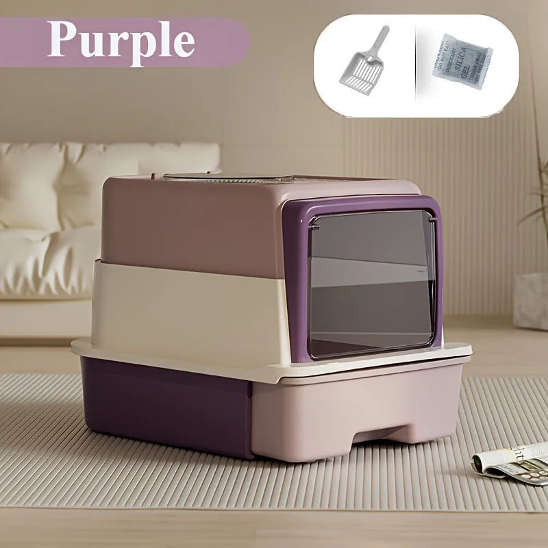 3 Layer Fully Enclosed Extra Large Cat Litter Box, Cat Litter Box with Cat Waste Shovel, Pet Toilet with UV Light