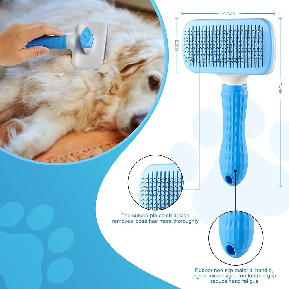 Pet Grooming Massage Brush Hair Cleaning Brush One Click Cleaning Removes Tangles Loose Hair For Short Or Long Hair Cats And Dog