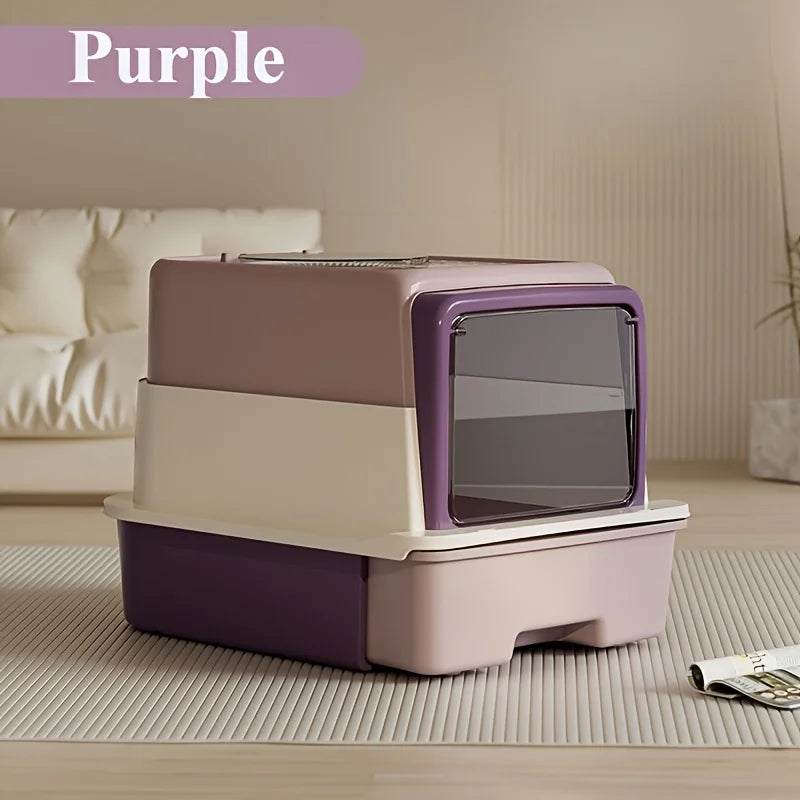 3 Layer Fully Enclosed Extra Large Cat Litter Box, Cat Litter Box with Cat Waste Shovel, Pet Toilet with UV Light