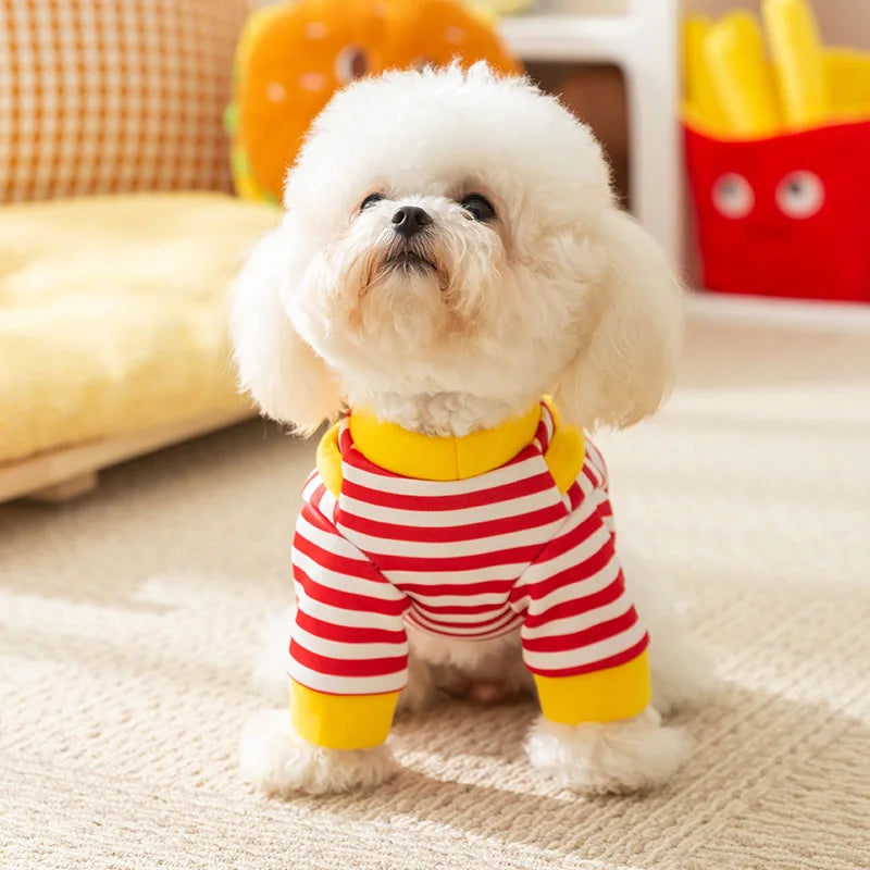 2025 Dog Clothes Cute Dog Hoodies Thin Autumn Winter Dog Coat with D-Ring Striped Print Puppy Sweatshirt Cat Jacket Pet Apparel