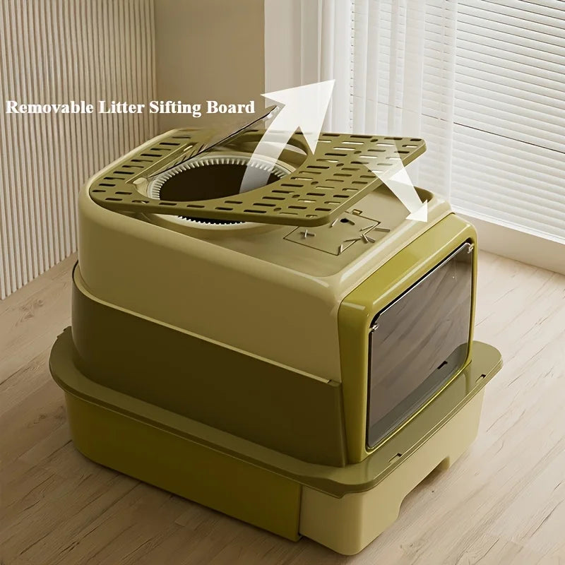 3 Layer Fully Enclosed Extra Large Cat Litter Box, Cat Litter Box with Cat Waste Shovel, Pet Toilet with UV Light
