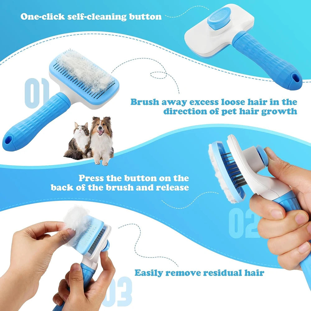 Pet Grooming Massage Brush Hair Cleaning Brush One Click Cleaning Removes Tangles Loose Hair For Short Or Long Hair Cats And Dog