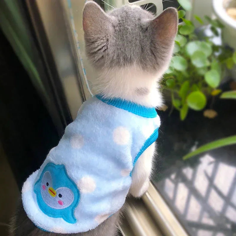 Cartoon Fleece Pet Cat Clothes Winter Warm Pet Dog Vest Puppy Cat Sweater Dog Clothes For Small Dogs Cats Coat Jacket Pet Outfit