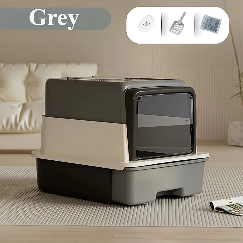 3 Layer Fully Enclosed Extra Large Cat Litter Box, Cat Litter Box with Cat Waste Shovel, Pet Toilet with UV Light
