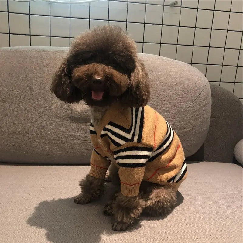Brown Striped Cardigan for Pet, Knitted Sweater, Teddy, Puppy, Puppy, Kitten, Fall, Winter