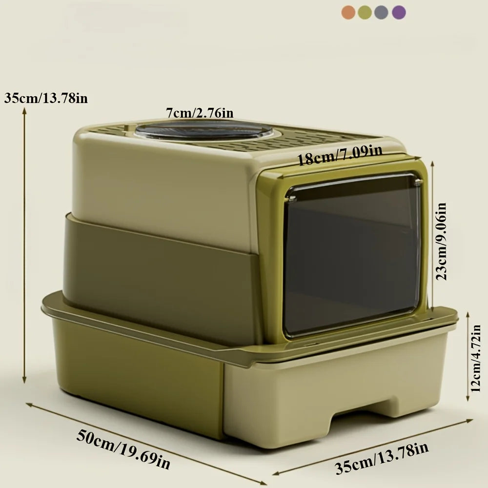 3 Layer Fully Enclosed Extra Large Cat Litter Box, Cat Litter Box with Cat Waste Shovel, Pet Toilet with UV Light