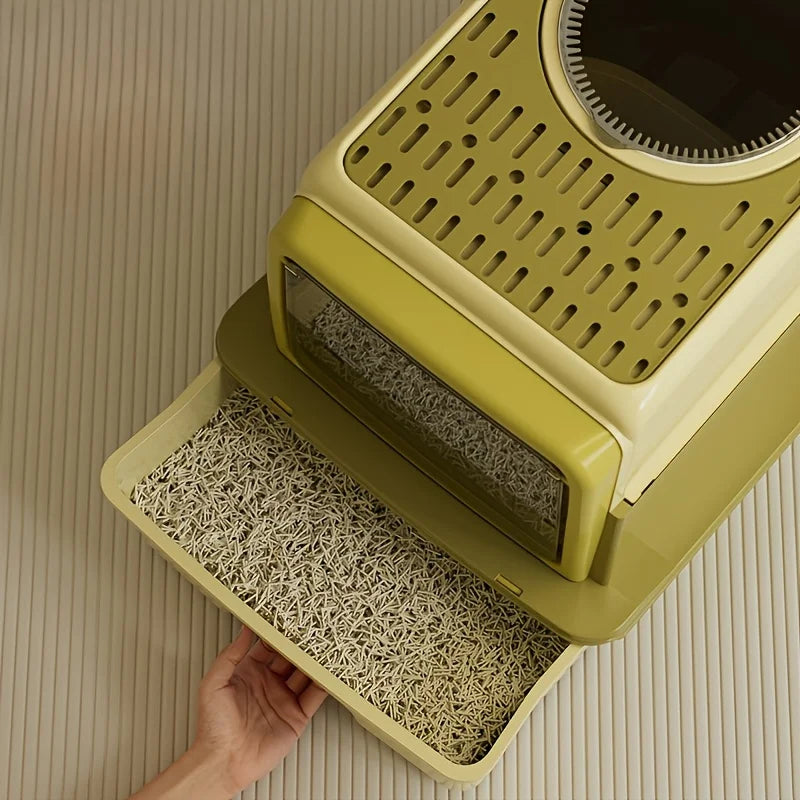 3 Layer Fully Enclosed Extra Large Cat Litter Box, Cat Litter Box with Cat Waste Shovel, Pet Toilet with UV Light
