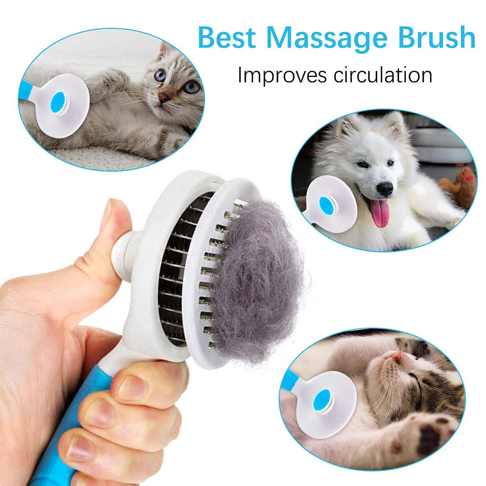 Pet Grooming Massage Brush Hair Cleaning Brush One Click Cleaning Removes Tangles Loose Hair For Short Or Long Hair Cats And Dog