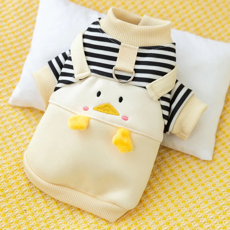 2025 Dog Clothes Cute Dog Hoodies Thin Autumn Winter Dog Coat with D-Ring Striped Print Puppy Sweatshirt Cat Jacket Pet Apparel