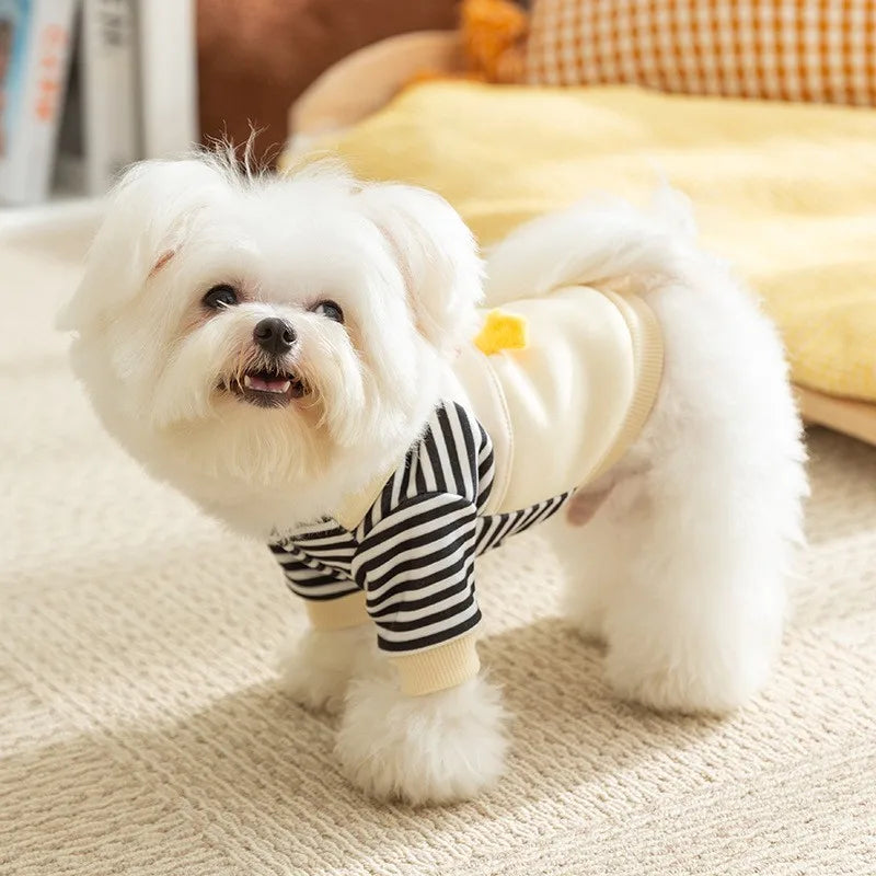 2025 Dog Clothes Cute Dog Hoodies Thin Autumn Winter Dog Coat with D-Ring Striped Print Puppy Sweatshirt Cat Jacket Pet Apparel