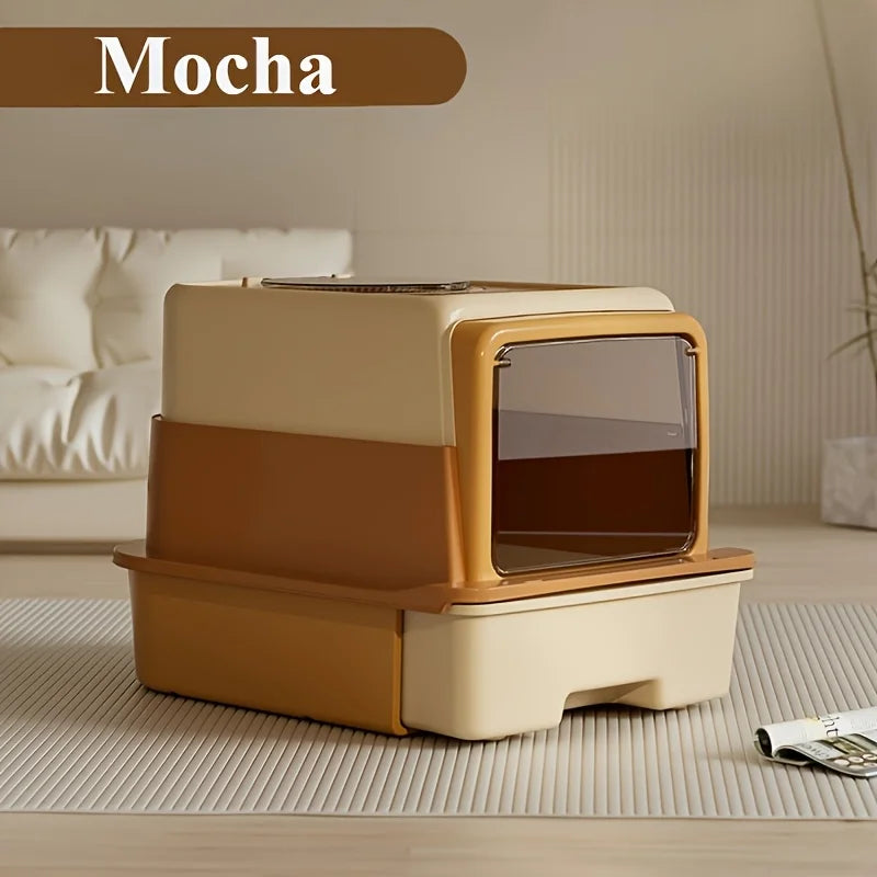 3 Layer Fully Enclosed Extra Large Cat Litter Box, Cat Litter Box with Cat Waste Shovel, Pet Toilet with UV Light