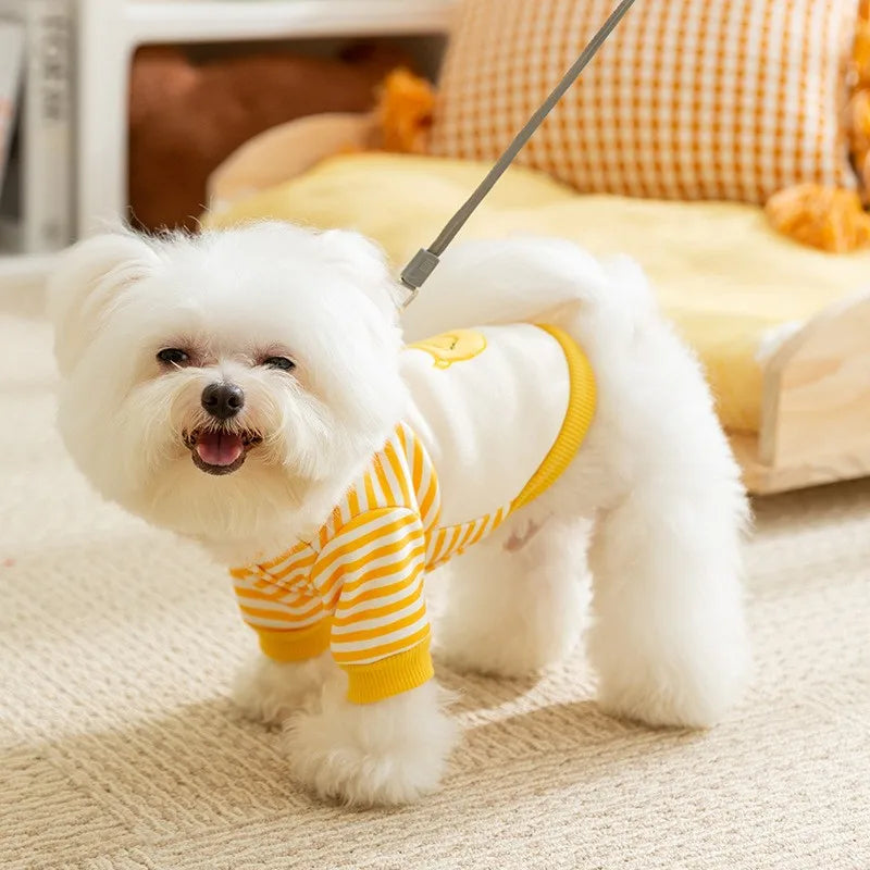 2025 Dog Clothes Cute Dog Hoodies Thin Autumn Winter Dog Coat with D-Ring Striped Print Puppy Sweatshirt Cat Jacket Pet Apparel
