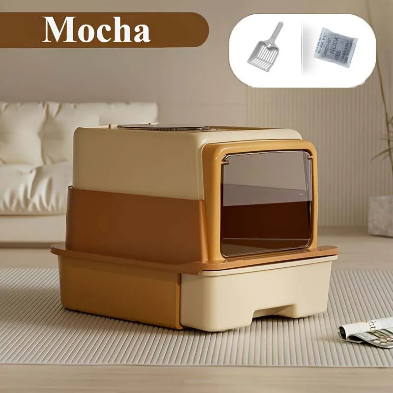 3 Layer Fully Enclosed Extra Large Cat Litter Box, Cat Litter Box with Cat Waste Shovel, Pet Toilet with UV Light