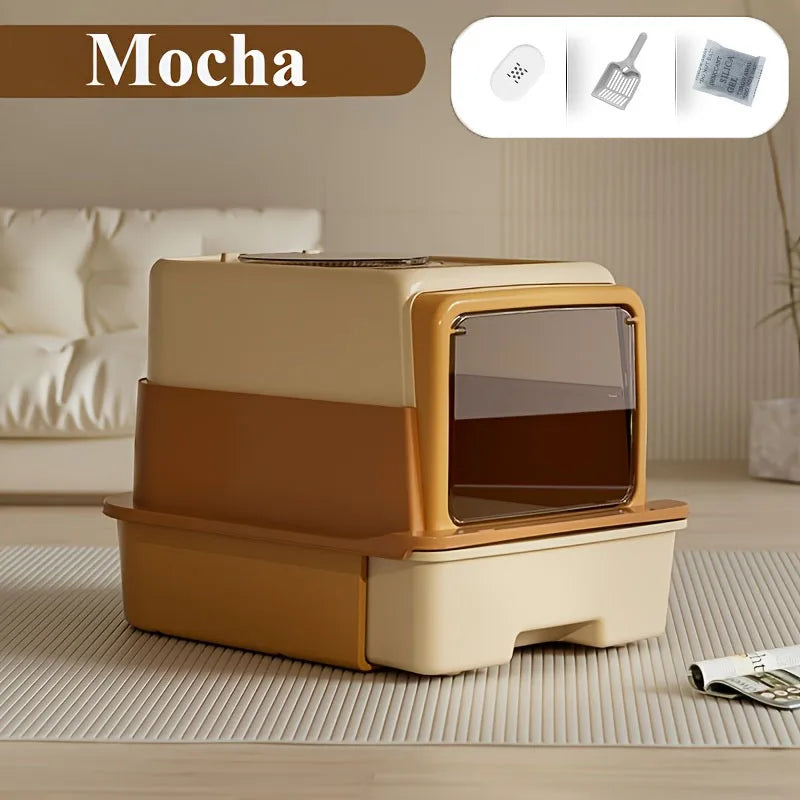 3 Layer Fully Enclosed Extra Large Cat Litter Box, Cat Litter Box with Cat Waste Shovel, Pet Toilet with UV Light