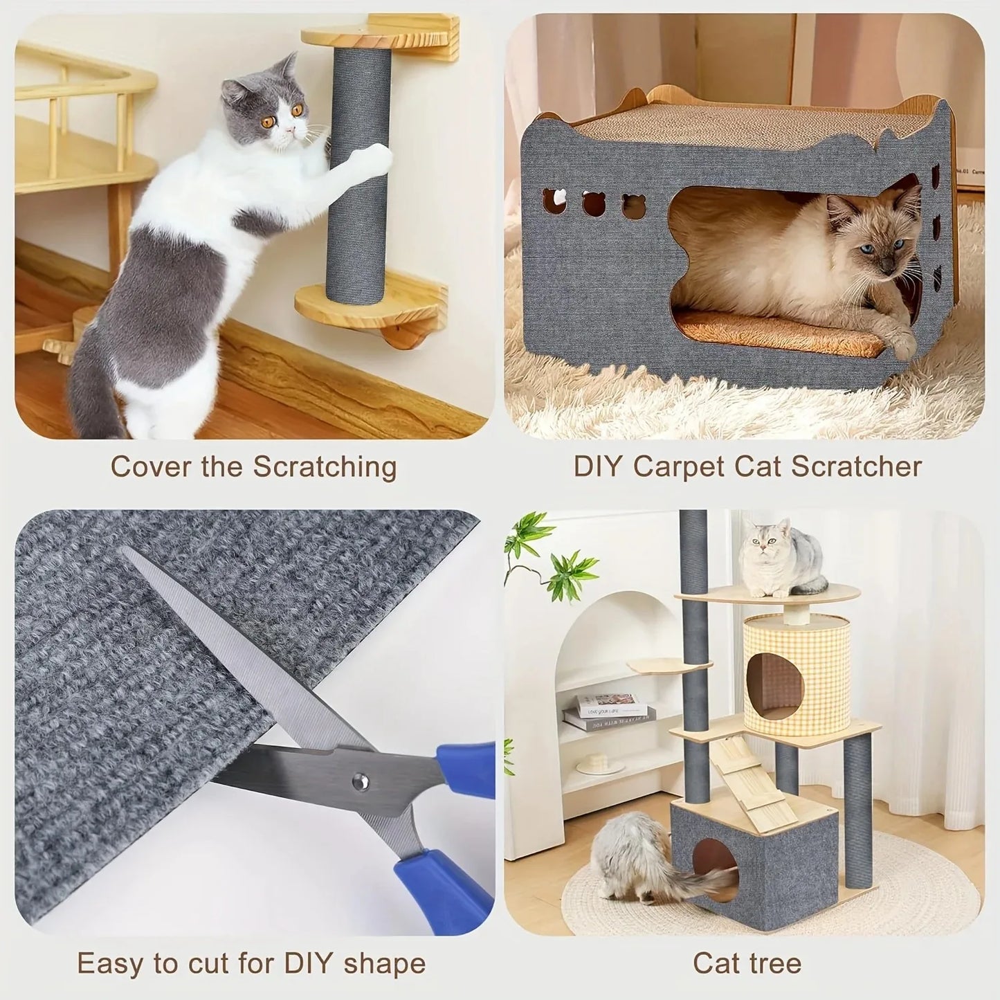 40*200cm Wall Self-Adhesive Anti Cat Scratch Sofa DIY Cats Scratch Protection Paws Sharpen Trimmable Carpet Cats Scratch Board