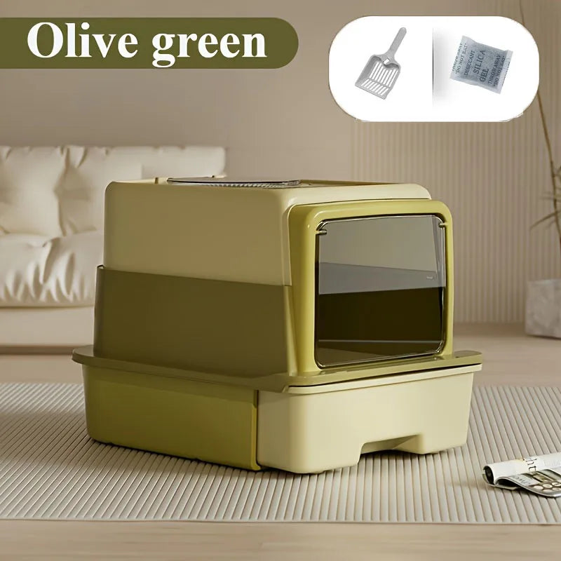 3 Layer Fully Enclosed Extra Large Cat Litter Box, Cat Litter Box with Cat Waste Shovel, Pet Toilet with UV Light