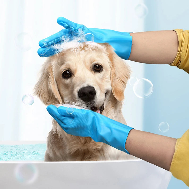 Pet Grooming Cleaning Gloves Dog Cat Bathing Glove Shampoo Gel Scrubber Magic Cleanner Sponge Soft Silicon Hair Removal Glove
