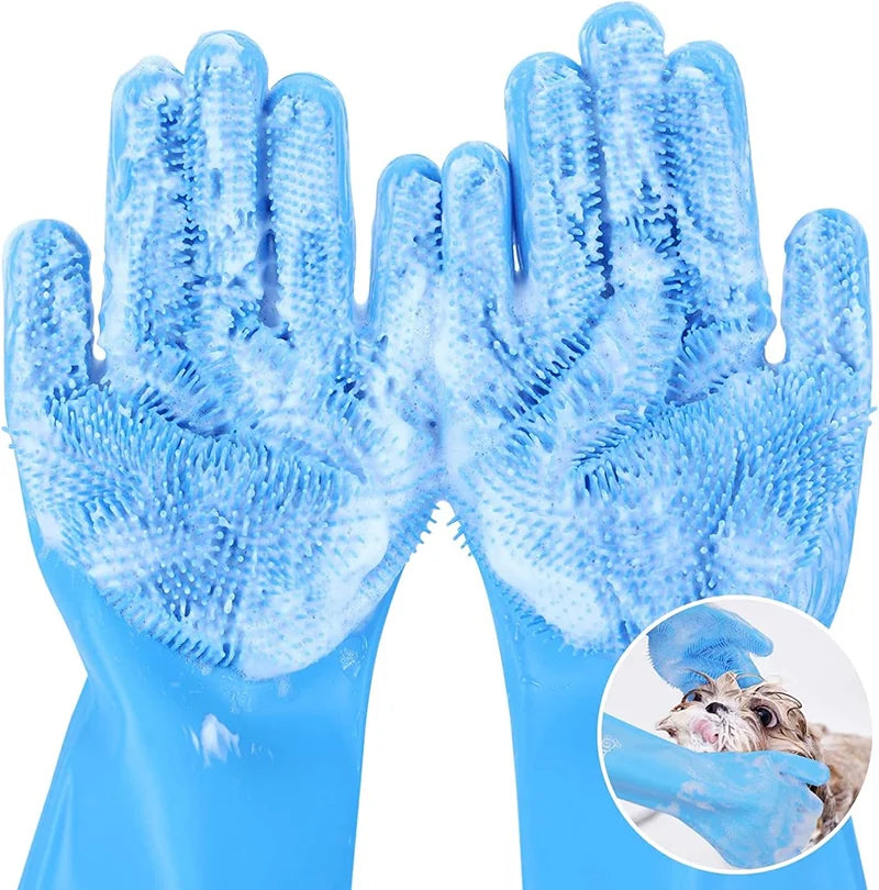 Pet Grooming Cleaning Gloves Dog Cat Bathing Glove Shampoo Gel Scrubber Magic Cleanner Sponge Soft Silicon Hair Removal Glove