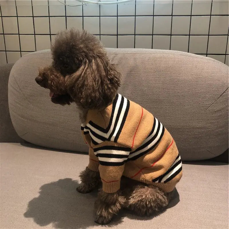 Brown Striped Cardigan for Pet, Knitted Sweater, Teddy, Puppy, Puppy, Kitten, Fall, Winter