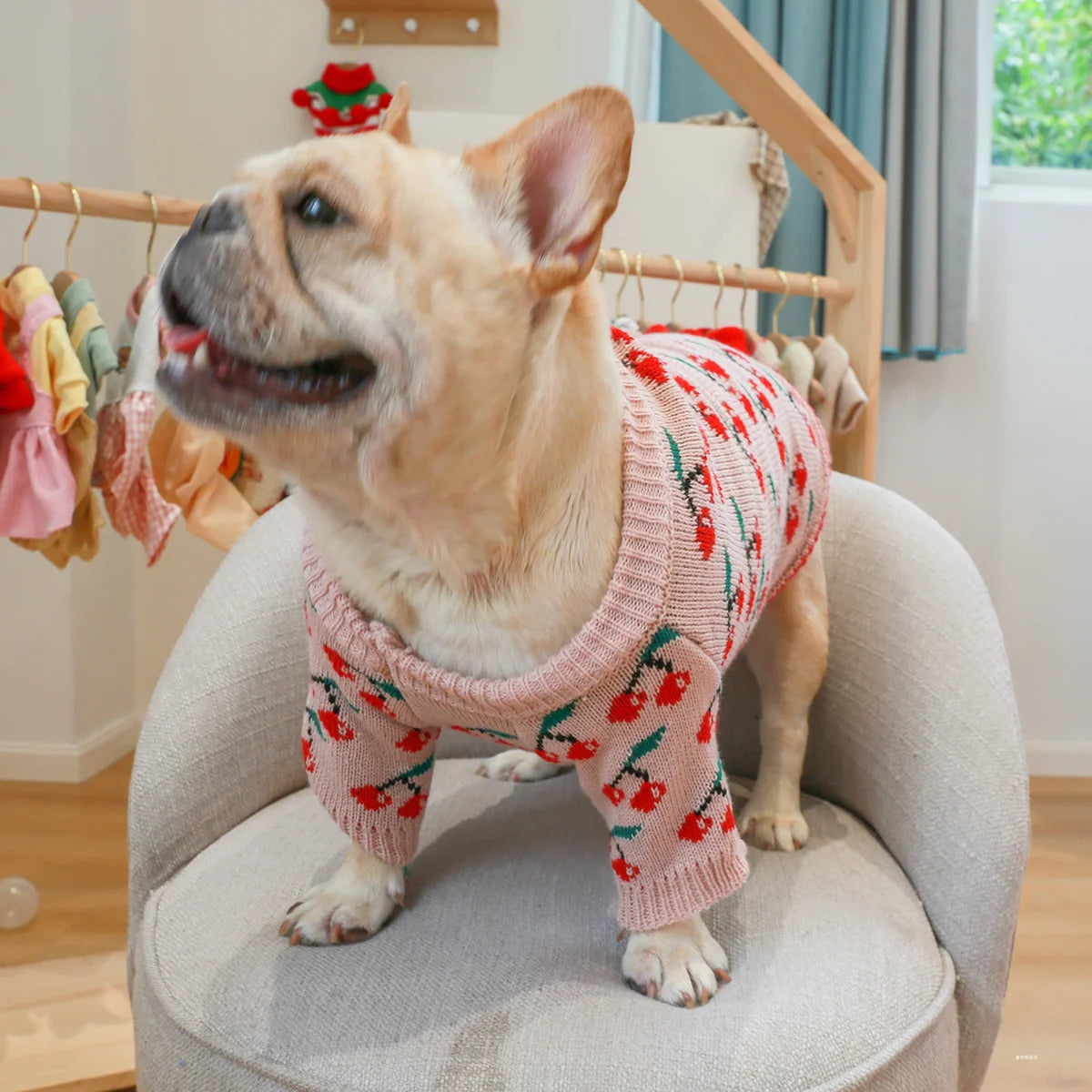 1PC Pet Clothing Cat Autumn Winter Thickened Warm Pink Cherry Elastic Pullover Knitted Sweater Suitable for Small and Medium Dog