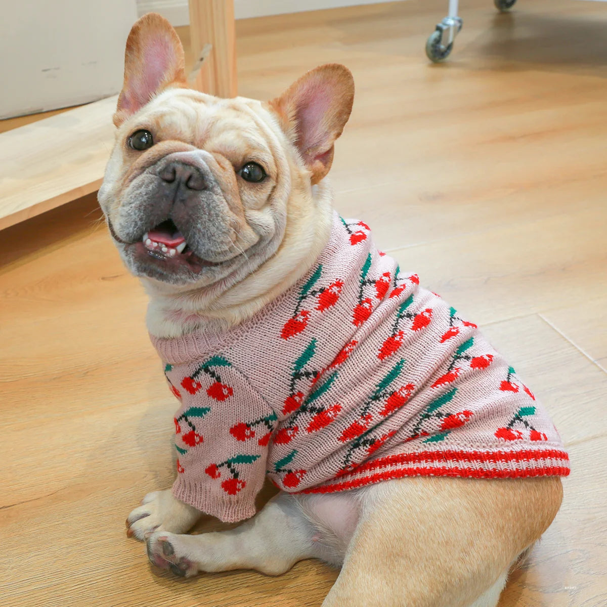 1PC Pet Clothing Cat Autumn Winter Thickened Warm Pink Cherry Elastic Pullover Knitted Sweater Suitable for Small and Medium Dog