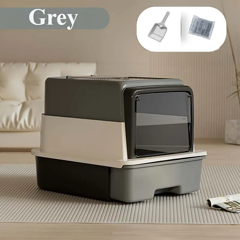 3 Layer Fully Enclosed Extra Large Cat Litter Box, Cat Litter Box with Cat Waste Shovel, Pet Toilet with UV Light