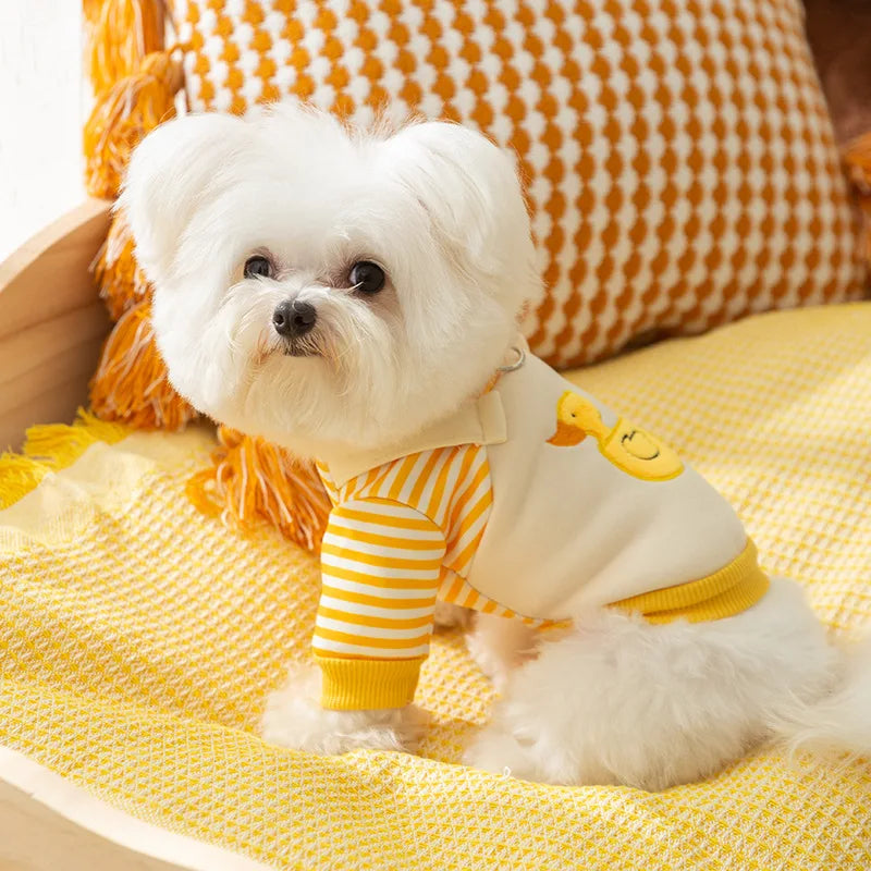 2025 Dog Clothes Cute Dog Hoodies Thin Autumn Winter Dog Coat with D-Ring Striped Print Puppy Sweatshirt Cat Jacket Pet Apparel