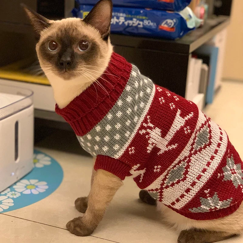 Christmas Cat Sweater Winter Warm Pet Costume for Cats Kedi katten Sphynx Clothing Mascotas Clothes for Dog Animals ropa de gato