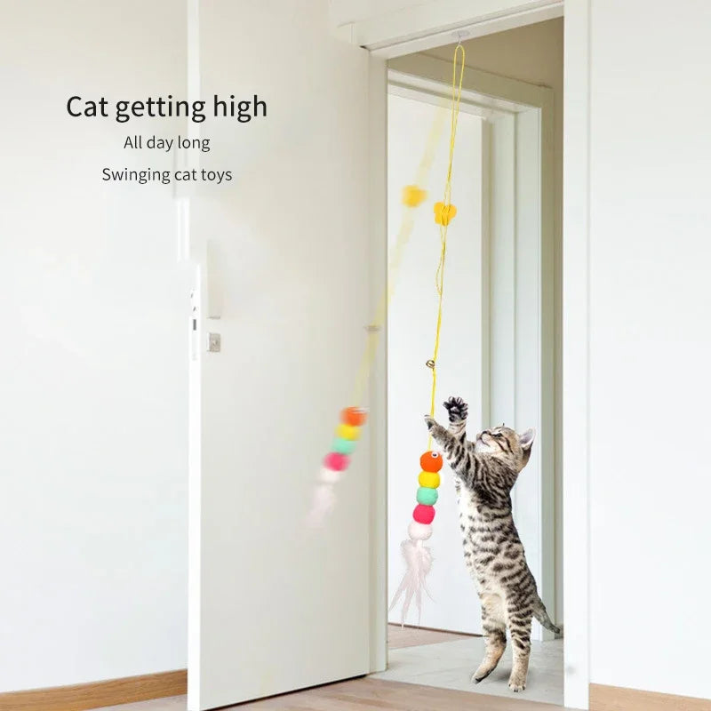 Cat Toy Hang on The Swing Hang on The Door Hang Elastic Feather Toy