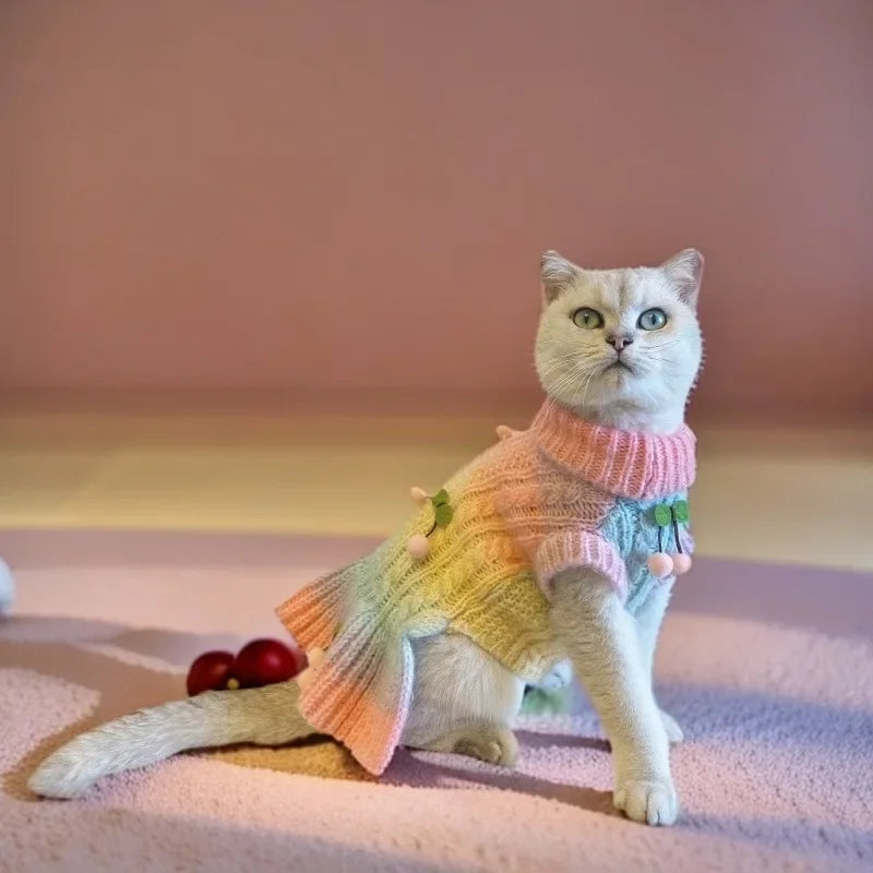 Cute colorful Cat spring Sweater Costume Winter Warm Pet Clothes for Cats Katten warm Clothing Gatos Products for Animals dog