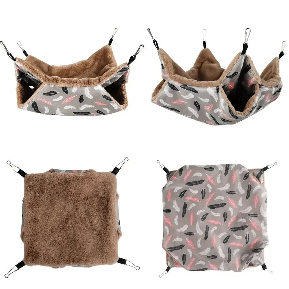 Winter Warm Plush Hamster Hammock Small Animal Double-layer Thick Sleeping Bag Nest Pet Mouse Squirrel Hanging Cage House