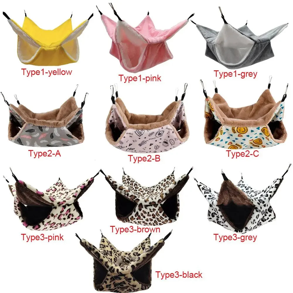 Winter Warm Plush Hamster Hammock Small Animal Double-layer Thick Sleeping Bag Nest Pet Mouse Squirrel Hanging Cage House