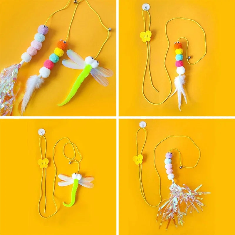 Cat Toy Hang on The Swing Hang on The Door Hang Elastic Feather Toy