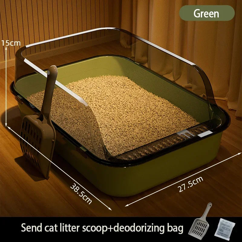 Cat toilet open type cat litter box,thickened litter box,semi closed high side splash proof pet toilet,with litter scoop