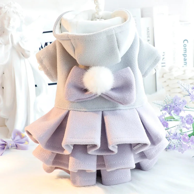 Pet Autumn Winter Outfit Thick Cat Princess Skirt Woolen and Tutu Skirt Small Dog Teddy Bear Pet Coat Dog Dresses for Small Dogs