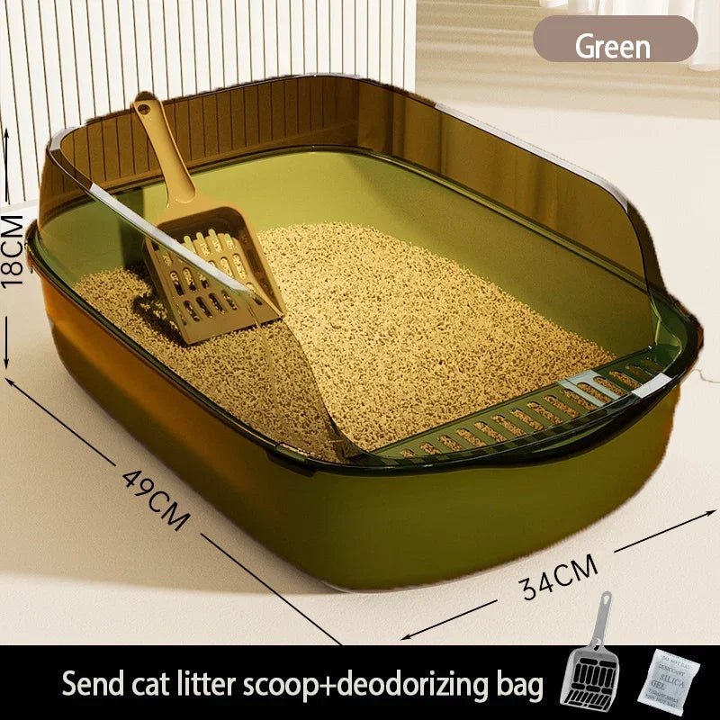Cat toilet open type cat litter box,thickened litter box,semi closed high side splash proof pet toilet,with litter scoop