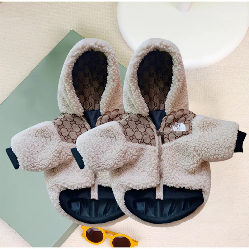 Autumn Winter Warm  Pet Coat 2024 New Small Dogs Teddy Schnauzer Logo Printing Cute Pet Jacket Velvet Soft Cats Dog Clothes