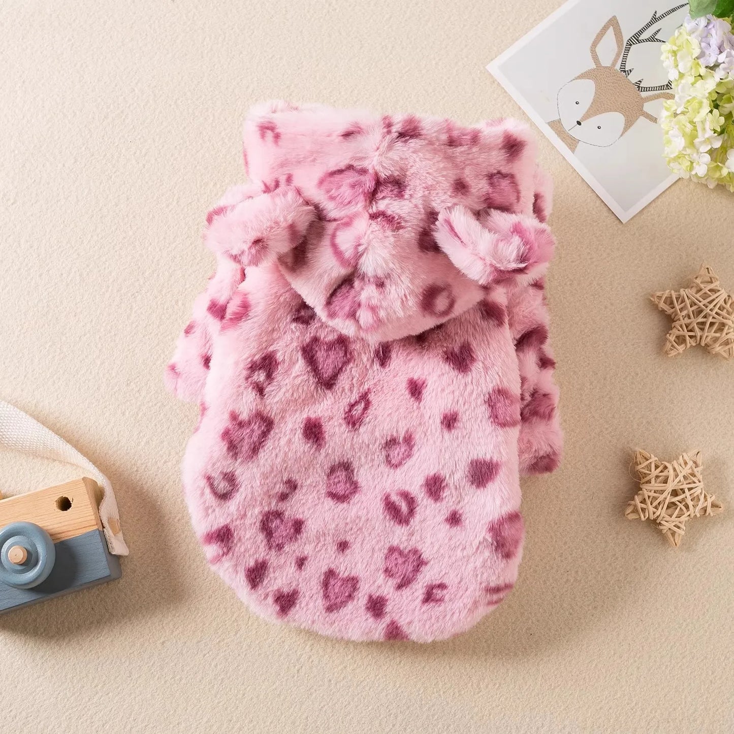 Dog clothes, spring and autumn clothes, leopard print hooded coats, cat clothes, thickened teddy schnauzers, Pomeranians, pet fa