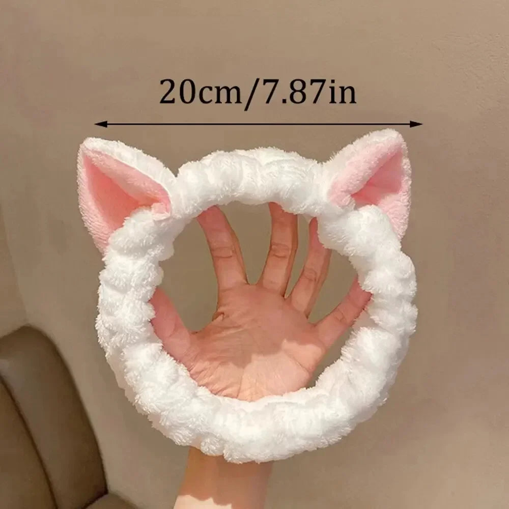 CNKESS Hairband Cat Coral Plush Headband Cute Soft Hair Bow Headband Hairband Wash Face Makeup Headband Bandage Girl Accessories