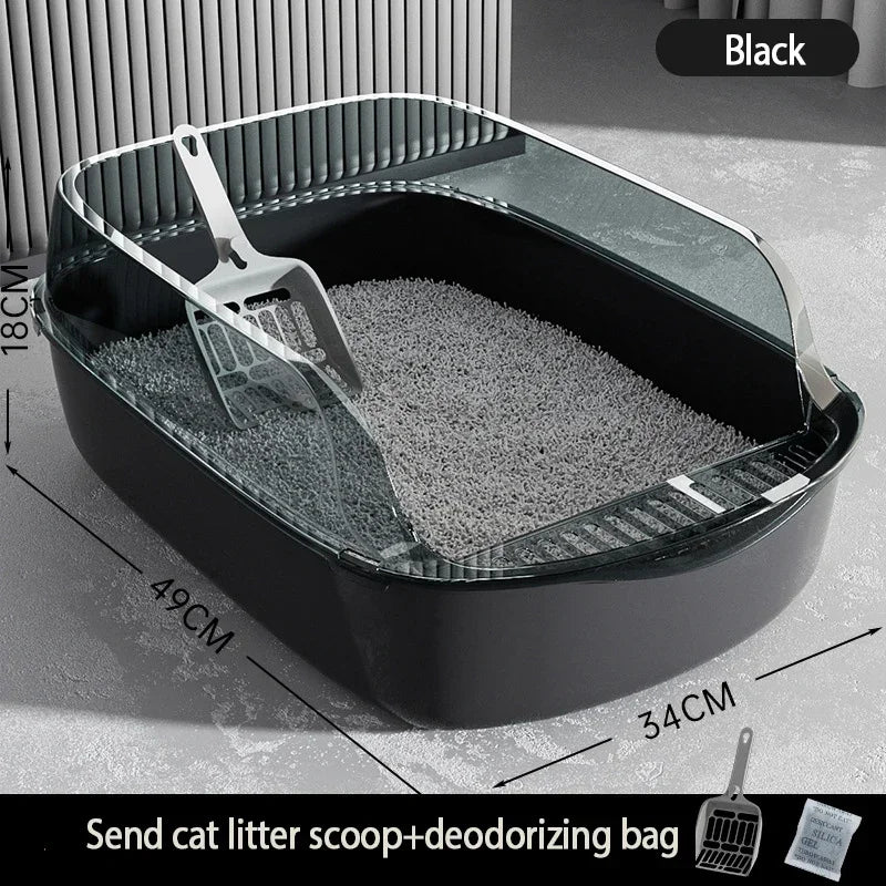Cat toilet open type cat litter box,thickened litter box,semi closed high side splash proof pet toilet,with litter scoop