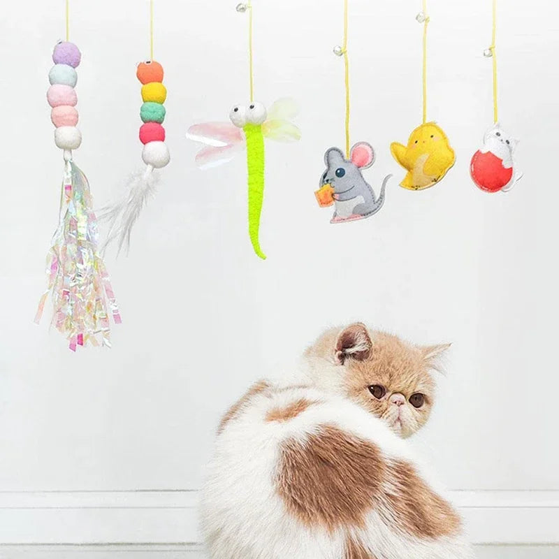 Cat Toy Hang on The Swing Hang on The Door Hang Elastic Feather Toy