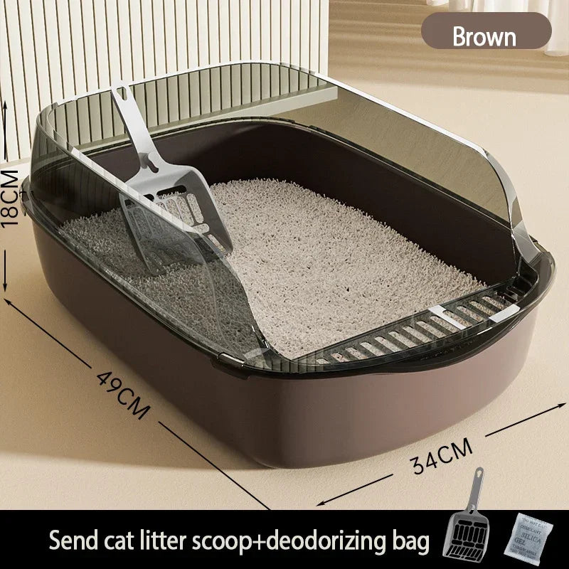 Cat toilet open type cat litter box,thickened litter box,semi closed high side splash proof pet toilet,with litter scoop