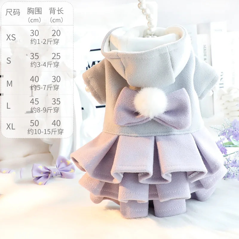 Pet Autumn Winter Outfit Thick Cat Princess Skirt Woolen and Tutu Skirt Small Dog Teddy Bear Pet Coat Dog Dresses for Small Dogs