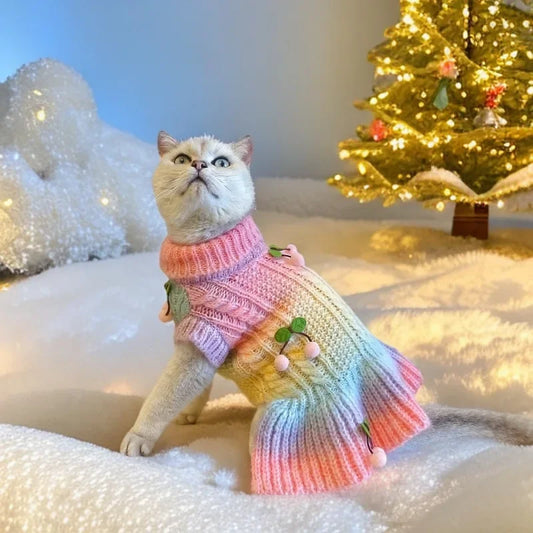 Cute colorful Cat spring Sweater Costume Winter Warm Pet Clothes for Cats Katten warm Clothing Gatos Products for Animals dog