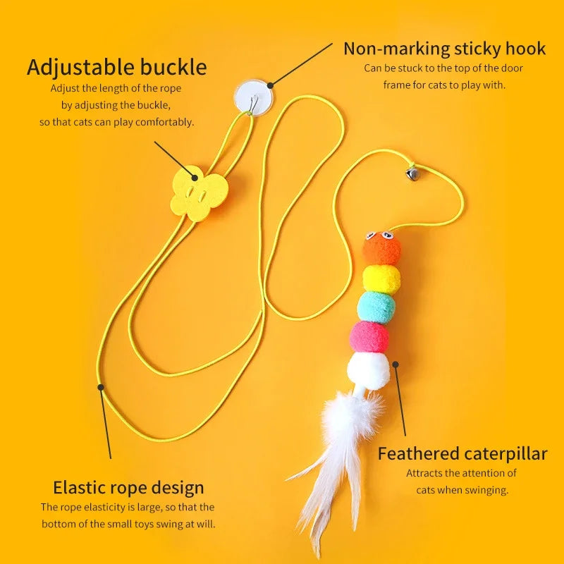 Cat Toy Hang on The Swing Hang on The Door Hang Elastic Feather Toy
