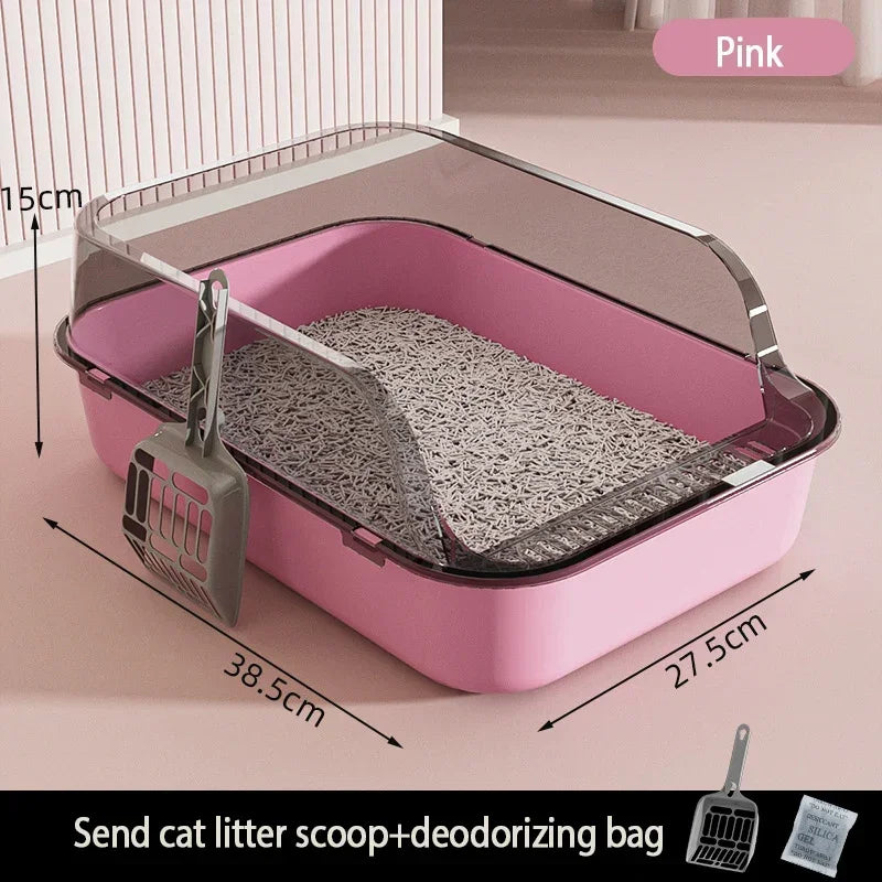 Cat toilet open type cat litter box,thickened litter box,semi closed high side splash proof pet toilet,with litter scoop