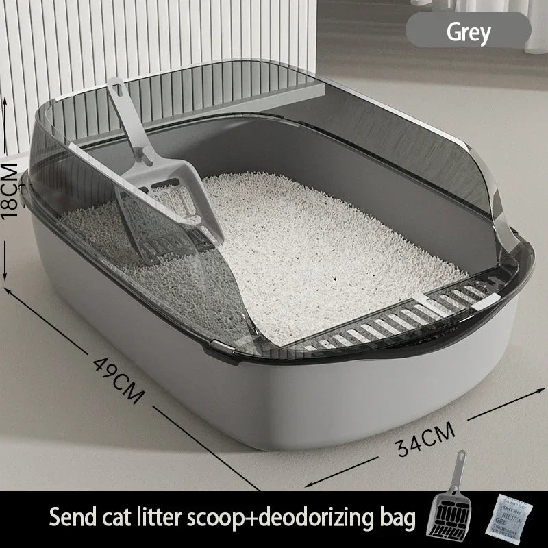 Cat toilet open type cat litter box,thickened litter box,semi closed high side splash proof pet toilet,with litter scoop