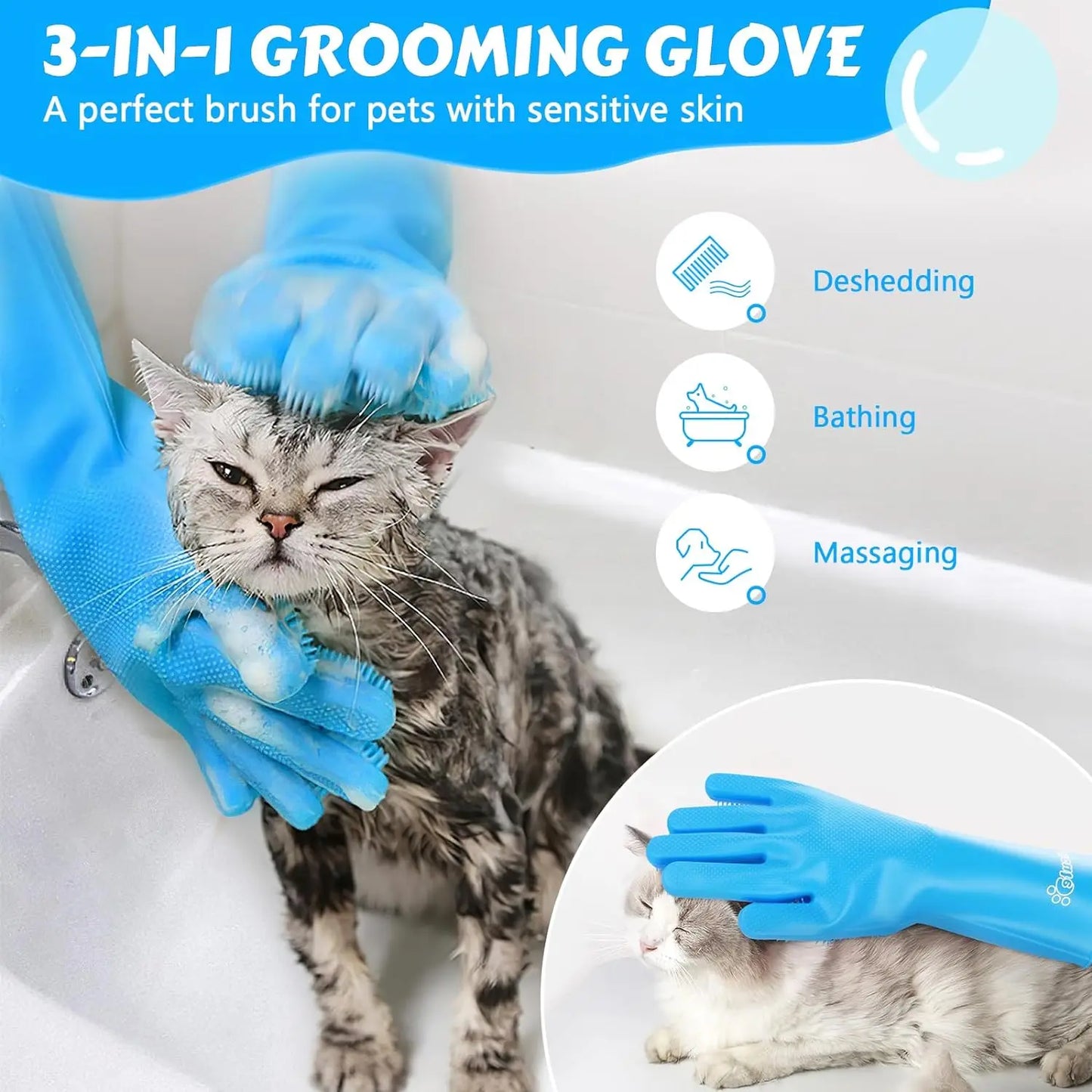 Pet Grooming Cleaning Gloves Dog Cat Bathing Glove Shampoo Gel Scrubber Magic Cleanner Sponge Soft Silicon Hair Removal Glove